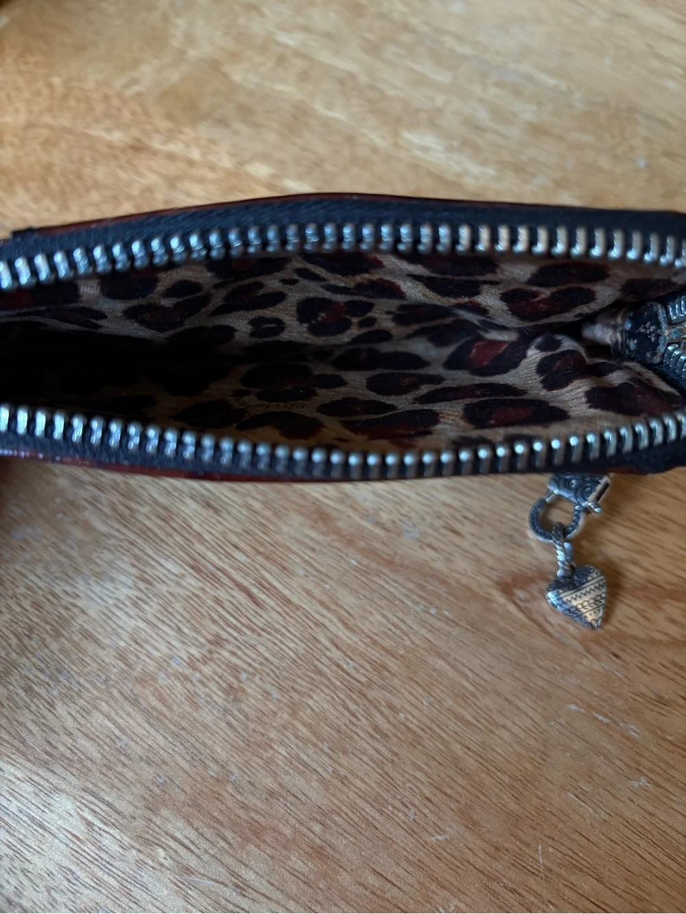 Brighton animal print Brown Patent Leather Wallet Keychain with ID Window